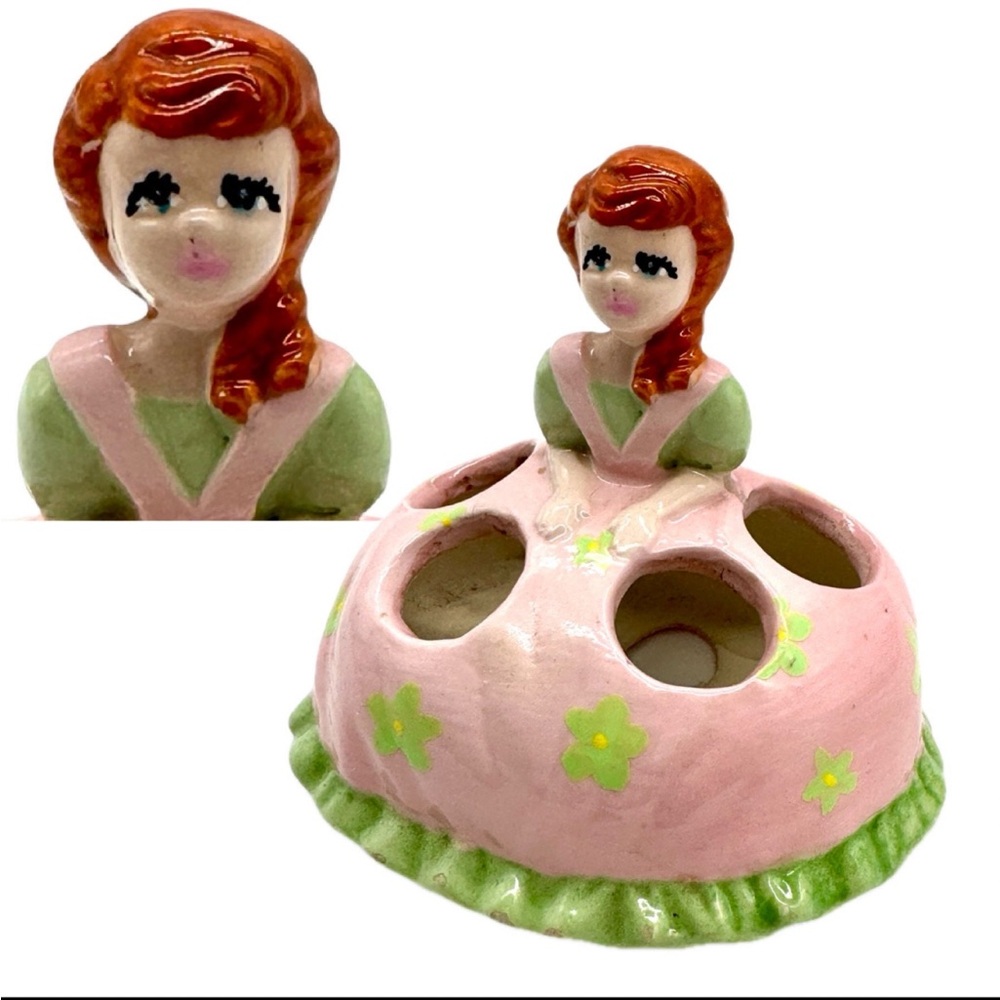 Vintage 1960s Ceramic Girl Lipstick Holder